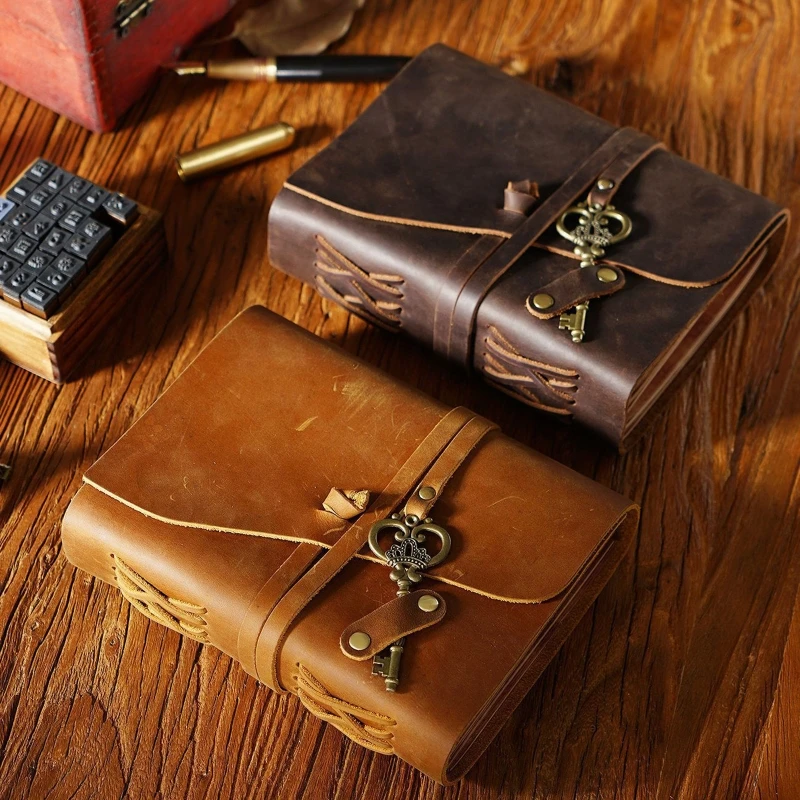 Antique Leather Vintage Journal Writing Notebook Key Bandage Journal Notepad Thick Paper for Work Travel Daily Life Recording