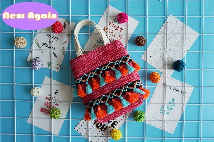 Mini bolsos bohemios de paja con borlas para niñas, monedero de playa para niños, bolsos cruzados encantadores para niños, bolso de diseñador, NAB045