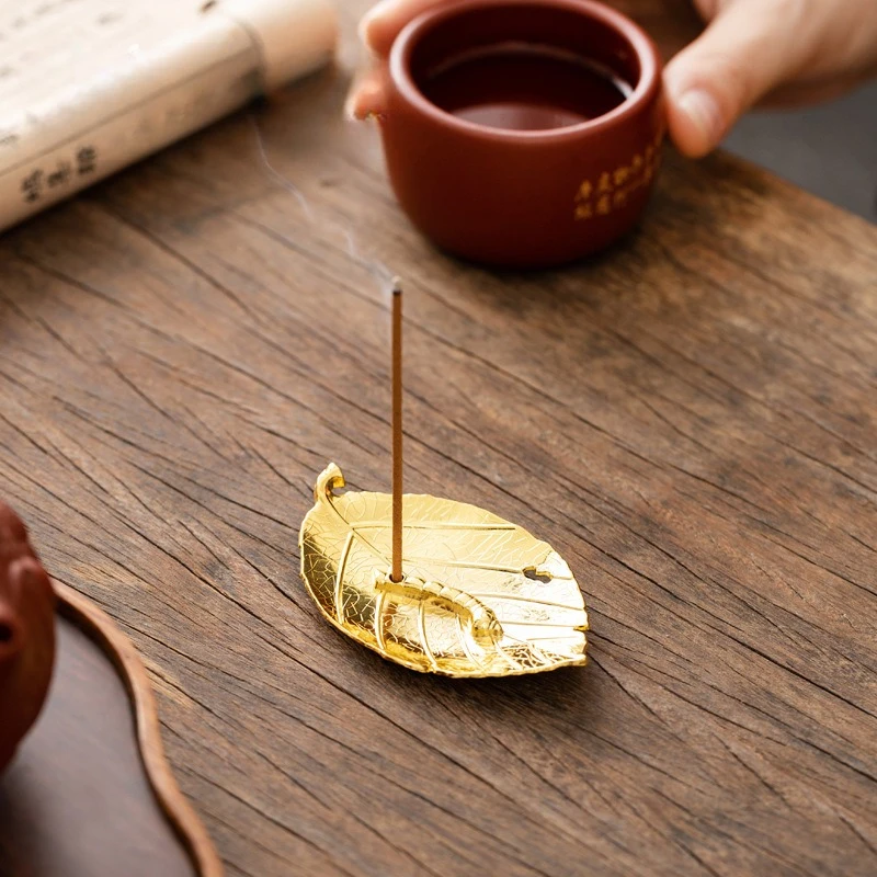 Golden Silkworm Hidden Leaf Fragrance Insertion Creative Golden Fragrance Insertion Seat Home Zen Deep Sandalwood Incense Plate