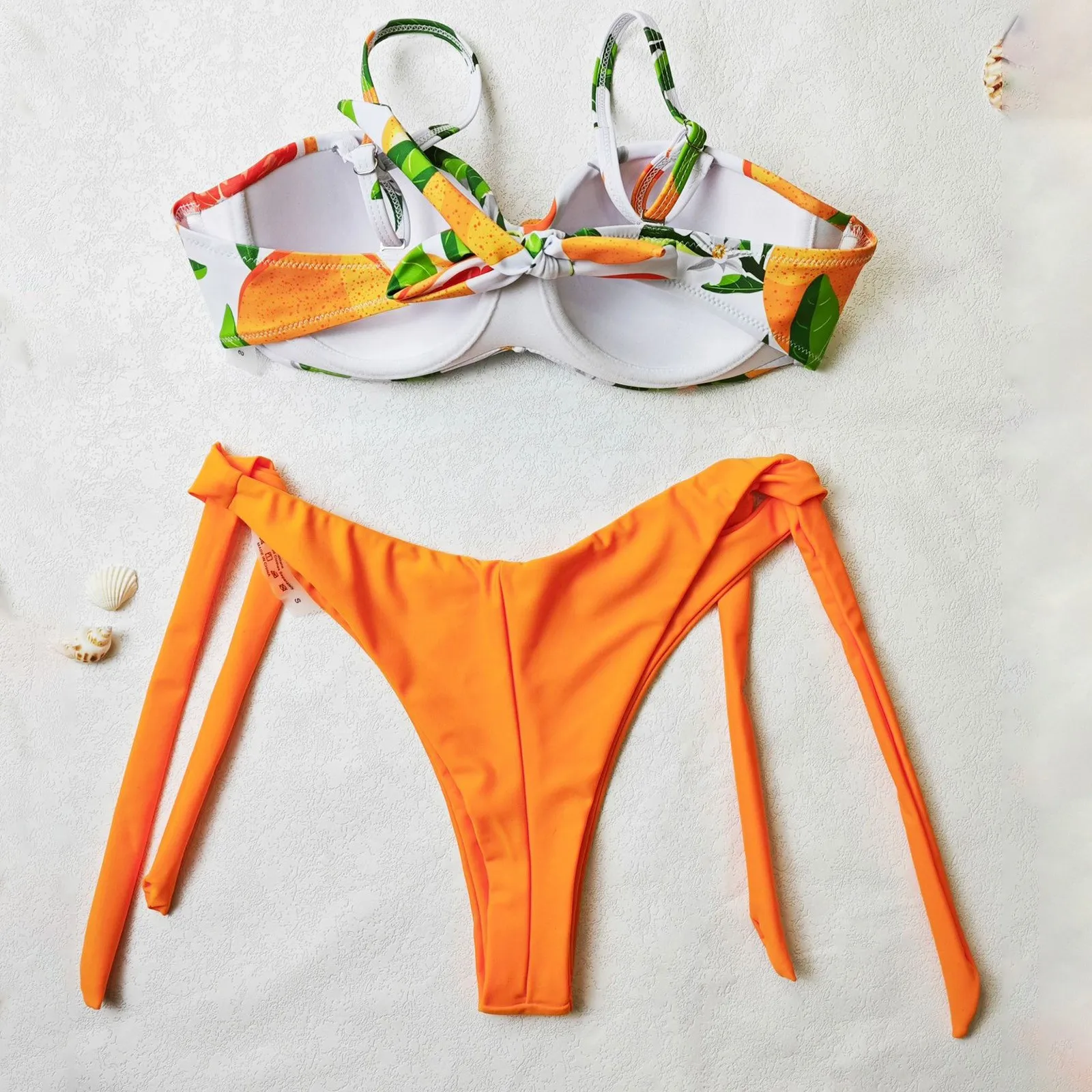 قمصان صدر نسائية مطبوعة بالدانتيل برباط جانبي ، طقم بكيني عالي الخصر ، سراويل داخلية أحادية اللون ، أزياء كلاسيكية مثيرة