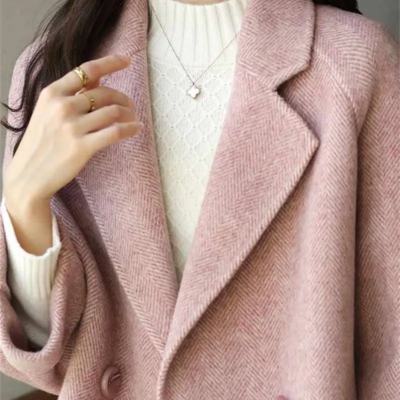 Autumn Winter New Fashion Turn-down Collar Plaid Whisper Trench Women\'s Clothing Korean Button Pocket All-match Simplicity Tops