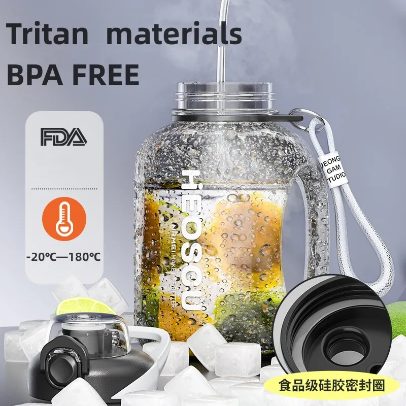 Water Bottle 2 Liters Tritan Material Precise Scale Portable Large Capacity Water Bottles with Straw Fruit Infuser Sports