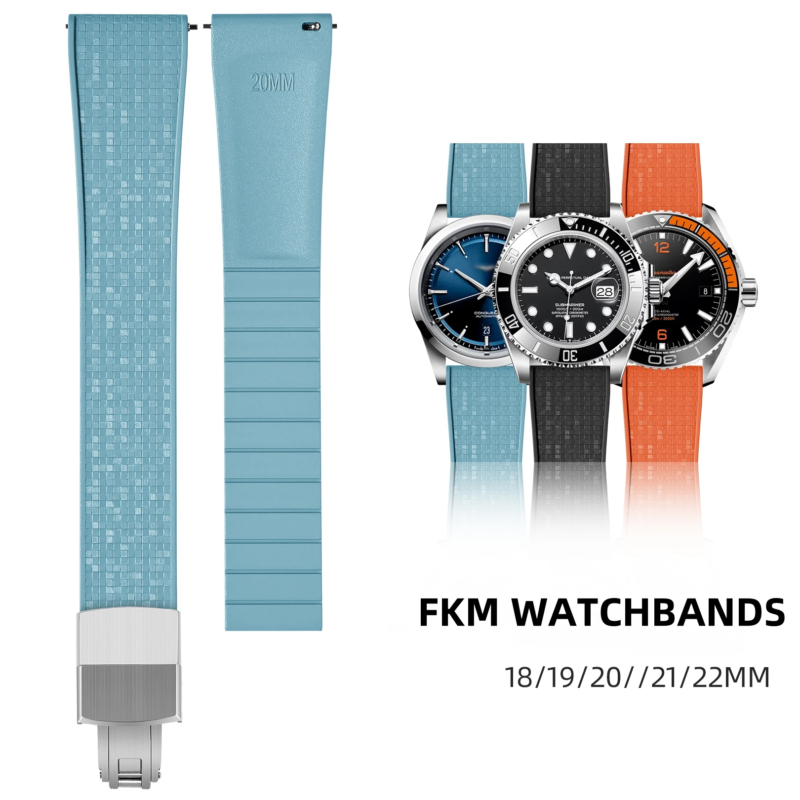 

New CTS FKM Watch Strap 16mm 18mm 19mm 20mm 21mm 22mm Quick Release Butterfly Buckle Watch Band CTS Rubber Strap For Cut To Size