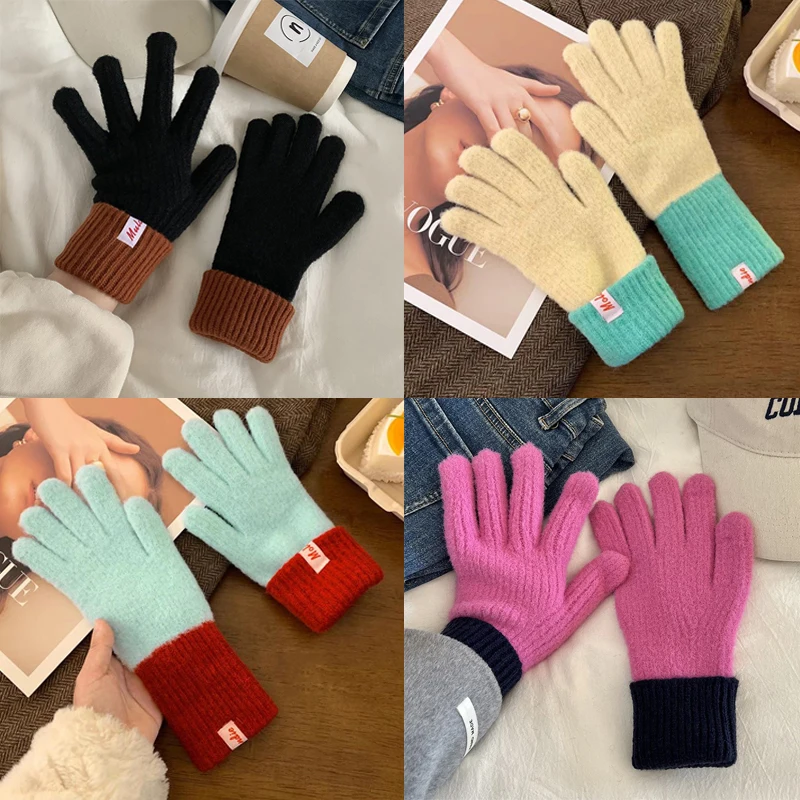 

Women's Gloves Girls Winter Wool Gloves Unisex Thick Warm Knitted Glove Plush Mitten Touch Gloves Hand Warmer Couple Gloves Gift