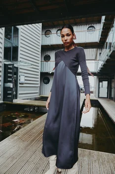 AS AW25 elegance slip satin dress + knitting cross top +mockneck woman clothing set adjustable maxi floor length 2 AS AW25 elegance slip satin dress + knitting cross top +mockneck woman clothing set adjustable maxi floor length 2