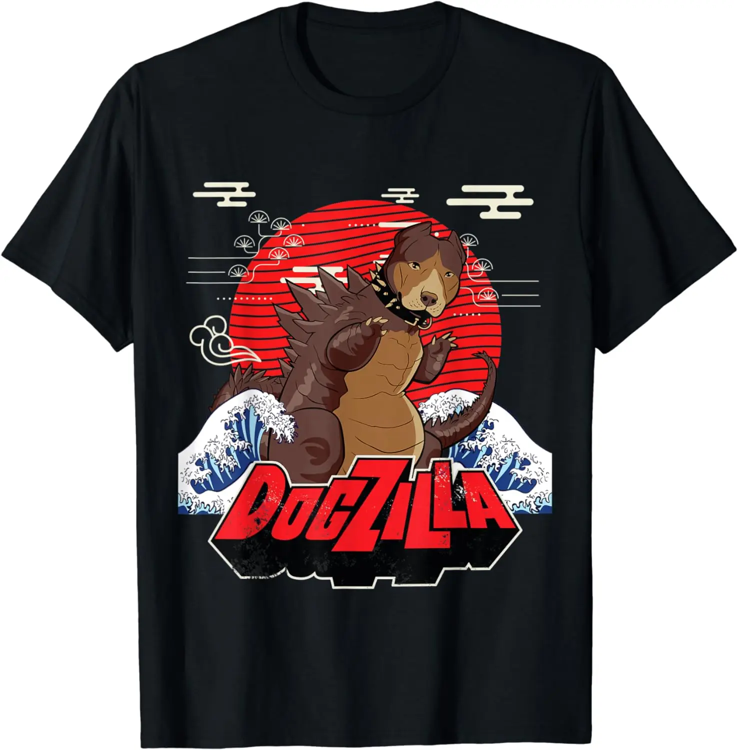 Dogzilla Vintage Funny Dog Art Japanese Sunset Dog Lover T-Shirt