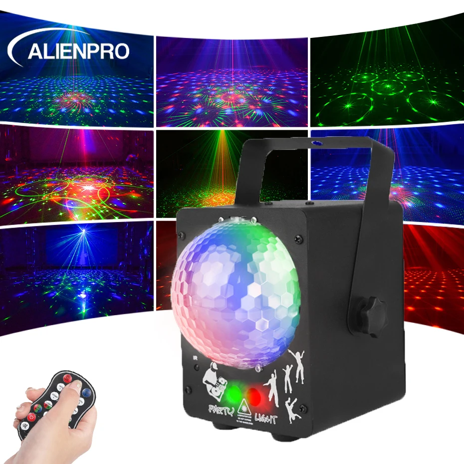 ALIEN Remote 60 Muster DJ Disco LED Kristall Magic Ball Laser Bühnen Beleuchtung Wirkung Party Urlaub Dance Weihnachten Hochzeit Licht