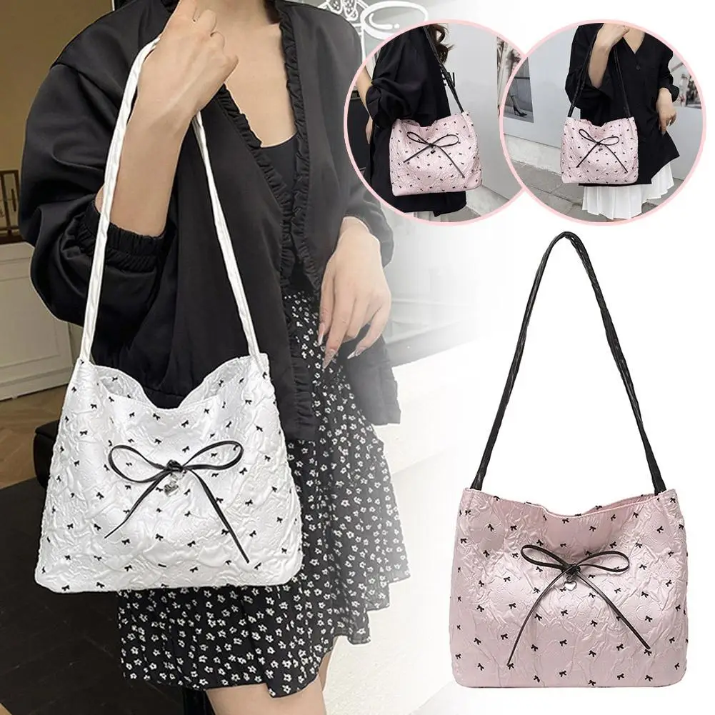 

Модная сумка с бантом, повседневная универсальная женская сумка через плечо большой вместимости, высококачественная дорожная сумка через плечо с милым принтом