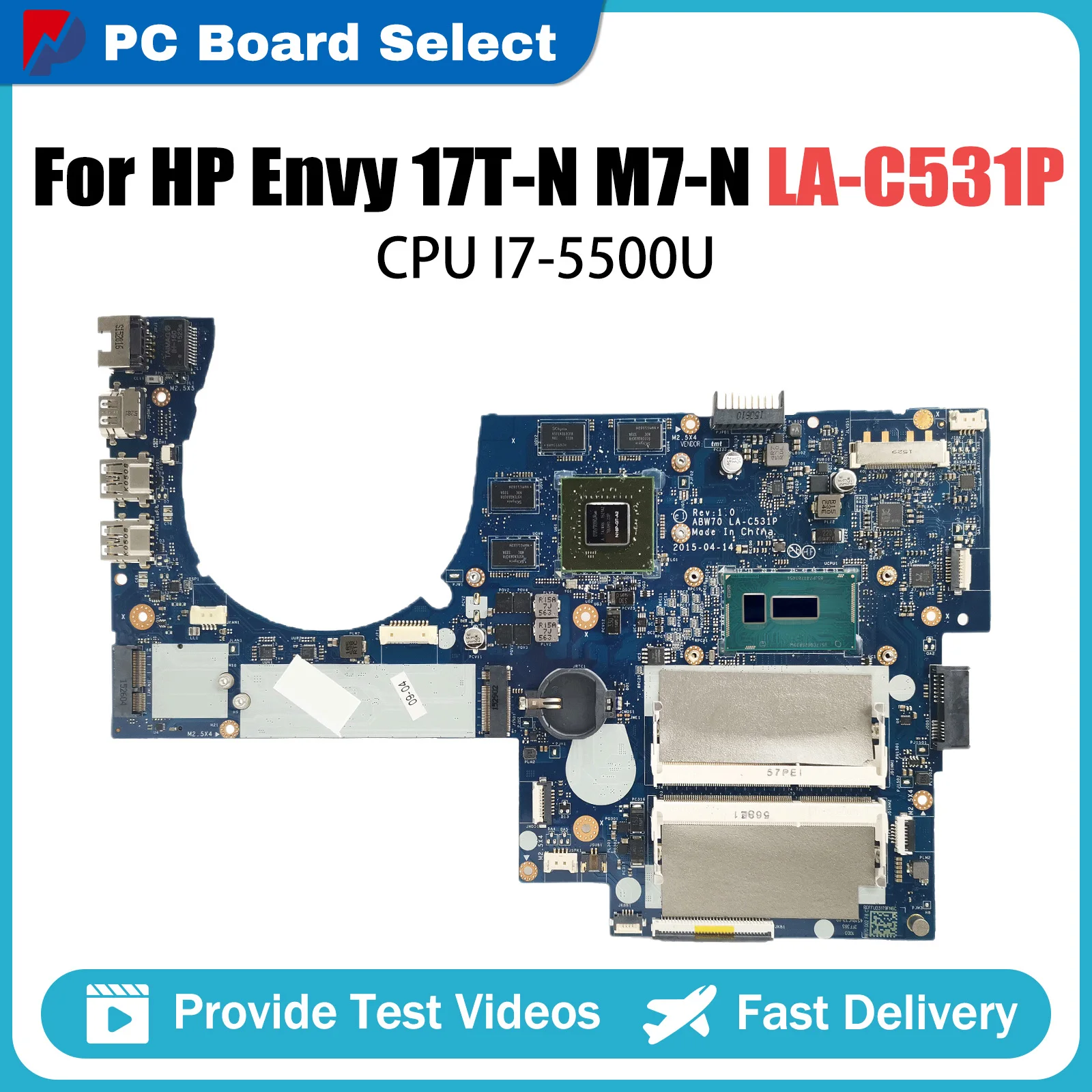 HP Envy 17T-N M7-N 노트북 마더보드, ABW70 LA-C531P CPU I7-5500U N16S-GT-B-A2 DDR3 용 메인보드, 813681-601