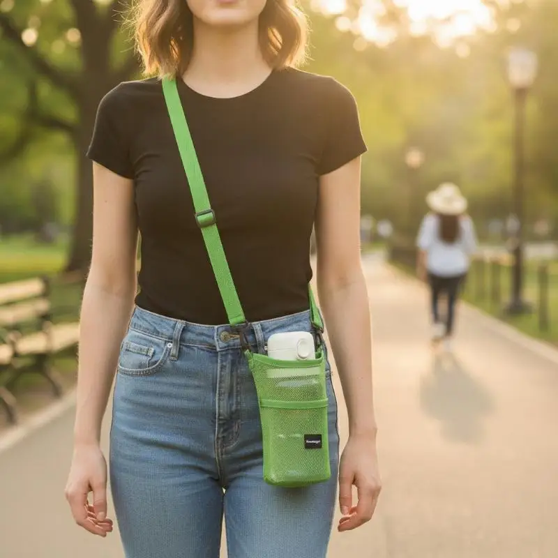 Anti-Drop Mesh Water Bottle Bag Adjustable Strap Portable Reusable Cup Carrier for Camping Hiking Gym Workout Travel Outdoor Use