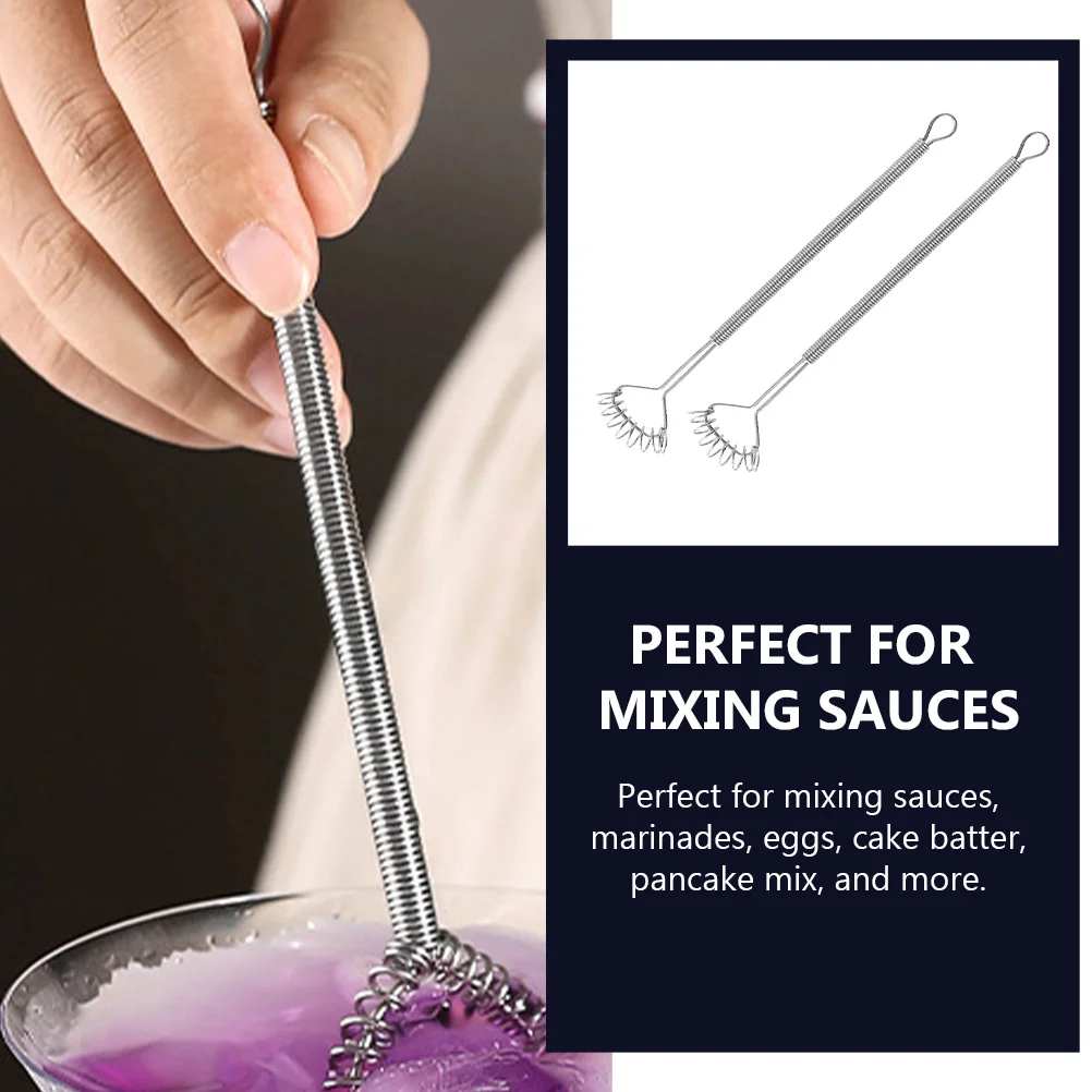 

2 Pcs Spring Stirrer Muddler Hand Held Mixer Wand Pizza Manual Stainless Steel Whisk Seamless Dough Coffee