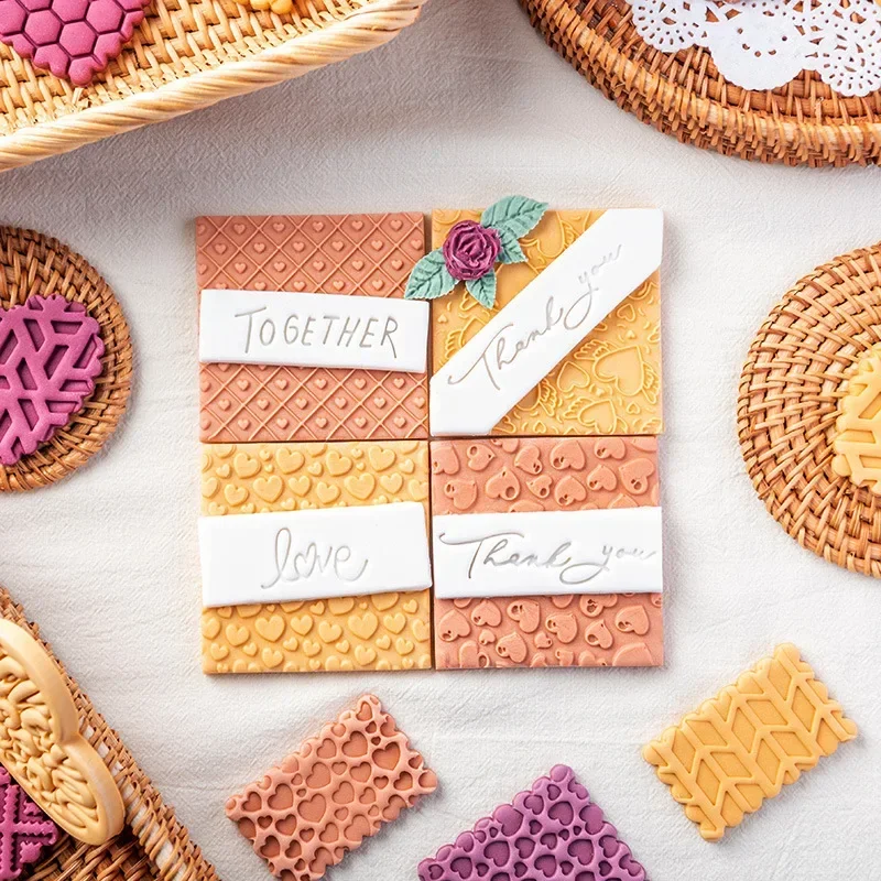 Molde para galletas con estampado de galletas para el Día de San Valentín, molde para galletas con Fondant, letras en inglés, patrón geométrico de amor, molde en relieve para pasteles 3D, herramientas para hornear