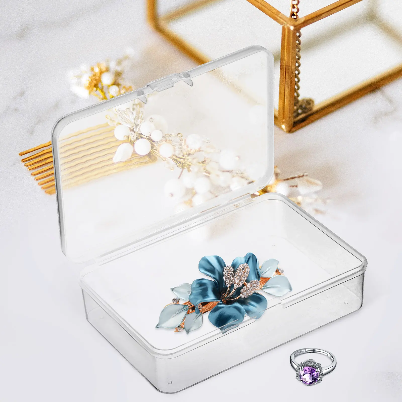 

12Pcs Small Clear Storage Boxes Long Rectangle Case with Snap Closure for Cards Tools Parts Business Card Holder Game Trading