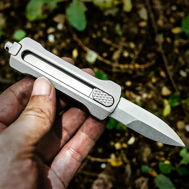 

High Hardness D2 Tactical Knife Titanium Alloy Handle Portable Utility Knife Broken Window Escape Cutting Camping EDC Tool