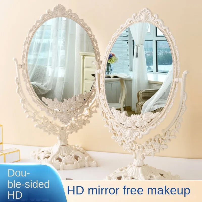 Retro palace style tabletop, rotatable tabletop, household standing makeup mirror, dormitory, student makeup mirror, girl