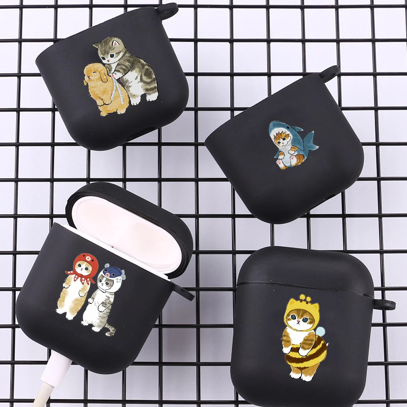 

Cute Cartoon Animal Cat With Hook For Airpod Pro 3 Pro2 Black Protective Cover Soft Case for Apple Airpods 2 1 Earphone Cases