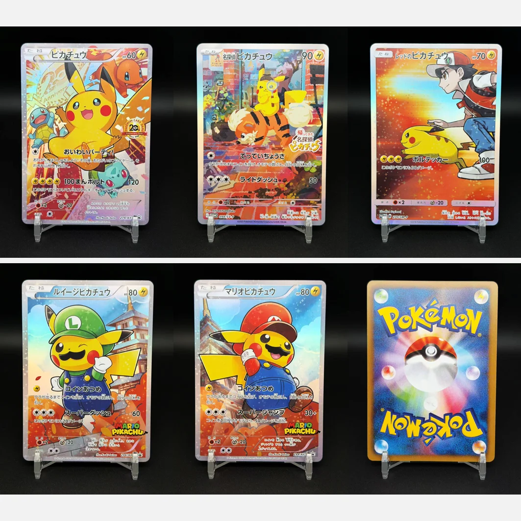 

Pokemon Japanese DIY Proxy Cards TCG Mario Luigi Pikachu Red's Pikachu 20th Anniversary Detective Pikachu Custom Flash Cards