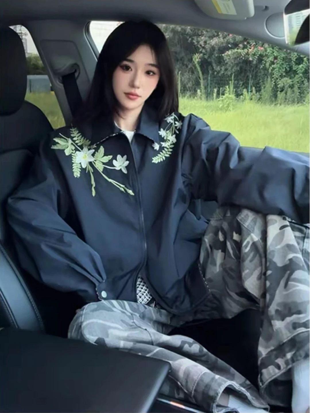 

New Chinese Sle Floral Embroidery Double-Sided Wear Men's Jaet Autumn High Street Cool Cleanfit Baseball Coat Polyester F...