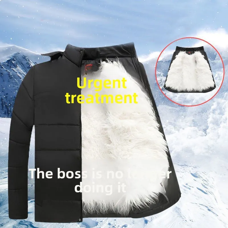 

Men's Thiened Cotton Padded Jaet Winter Long Hair One-Piece Warmth Outerwear andpa Sle Loose Fit Mid-Length Coat