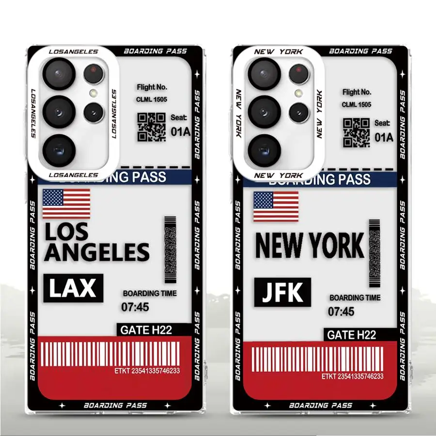 Los Angeles New York Boarding Pass Case for Samsung Galaxy S24 Plus S22 S23+ S21 S23 FE Note 20 10 S25 Ultra S20 S25+ S24+