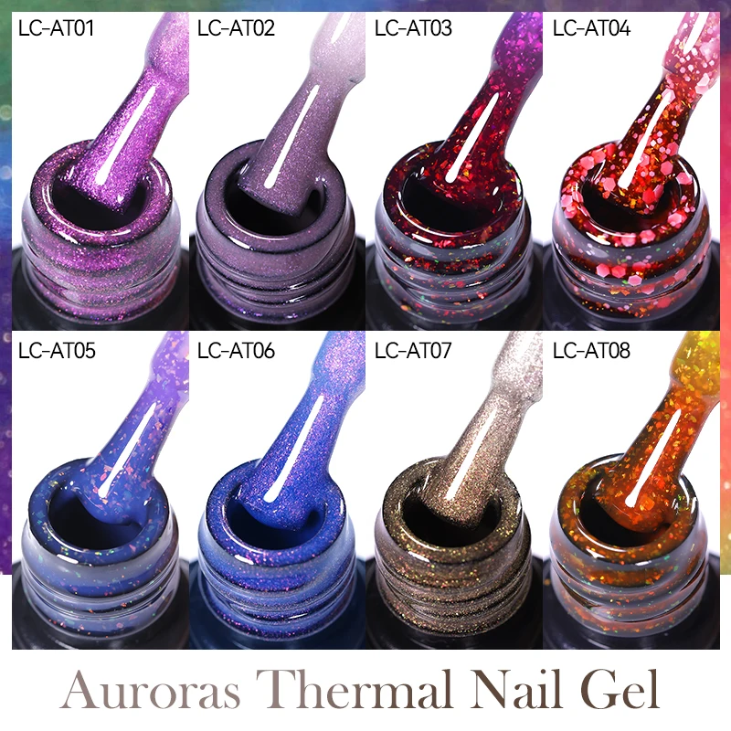 LILYCUTE 7ML Auroras Gel térmico Esmalte de uñas Púrpura Brillo Temperatura Cambio de Color Semi permanente Soak Off UV Nail Art Gel