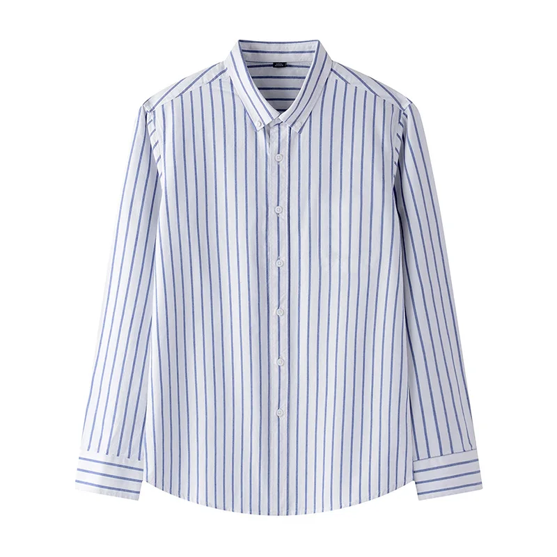 2025 Spring New Striped Shirt Cotton Oxford Spinning Youth Anti-wrinkle Casual Cardigan Shirt Men's Hair