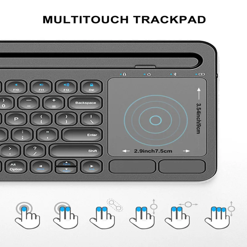 Imagem -03 - Teclado sem Fio Clique Silencioso com Suporte do Telefone Multi-touch Pad bt Dual Mode Recarregável Ipad Telefone Laptop