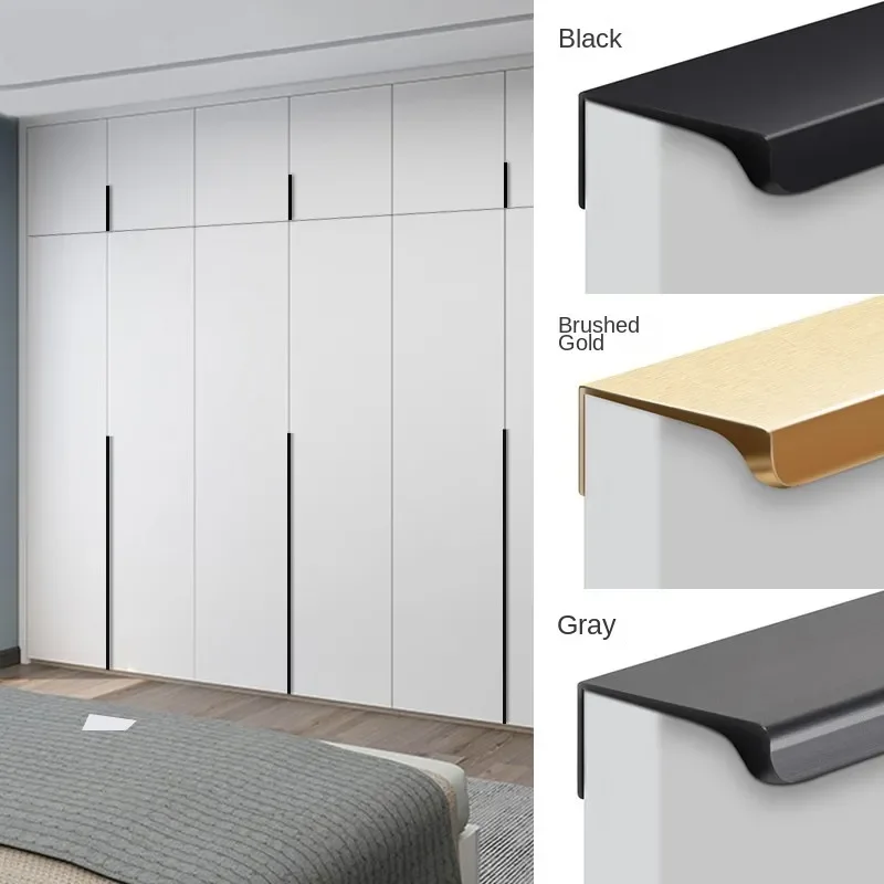 Gold Black Grey Hidden Handles Long Kitchen Cabinet Pulls Drawer Pulls Aluminum Alloy Furniture Handles Cupboard Wardrobe Pulls