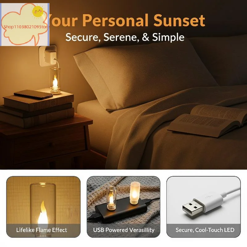 【HT】【YH】USB Flame Flickering LED Frosted Clear Glass Candle Night Light Simulated Flame For Car Home Room PC Festival Decoration