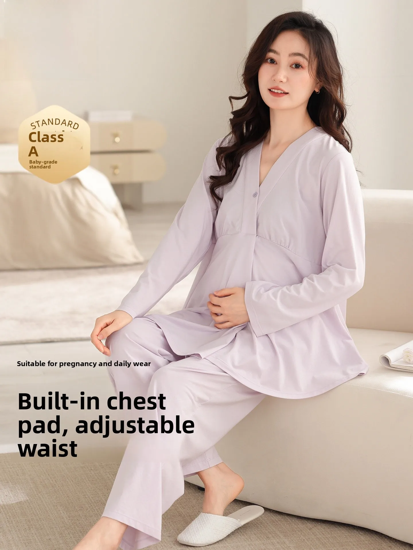 100-pure-cotton-maternity-sleepwear-with-chest-pad-long-sleeve-moon-clothes-home-clothes-set-for-nursing-women-spring-autumn