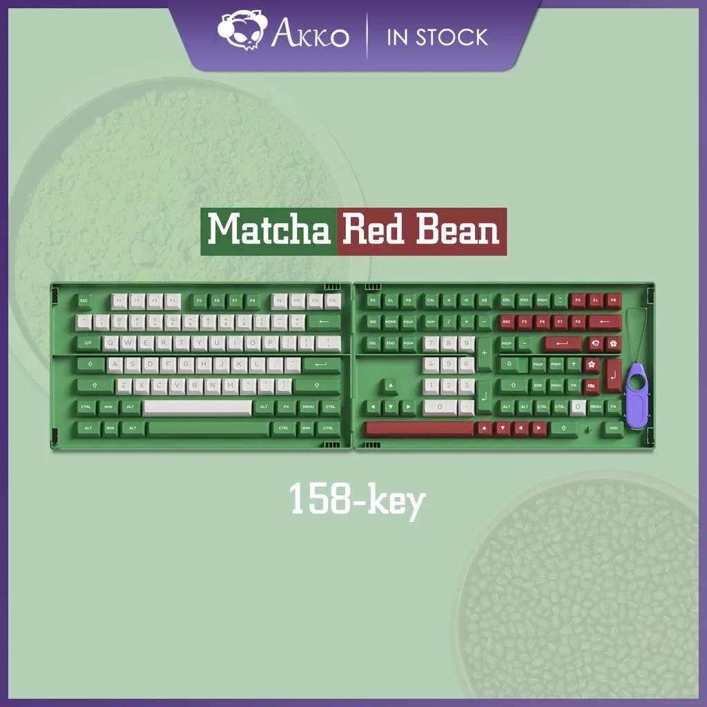 Akko Matcha Red Bean Keycap Set 158-Key ASA Profile Full Keycaps PBT Double-shot for Mechanical Keyboards with Collection Box