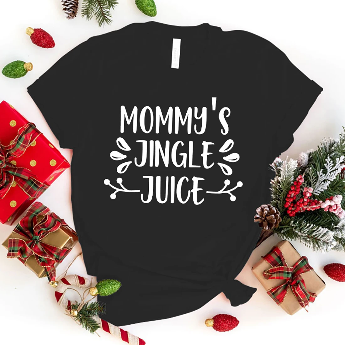 New Funny Christmas Mommy'S Jingle Juice Graphic Print T-Shirt Cool Soft Harajuku Short Sleeve Plus Size Tops