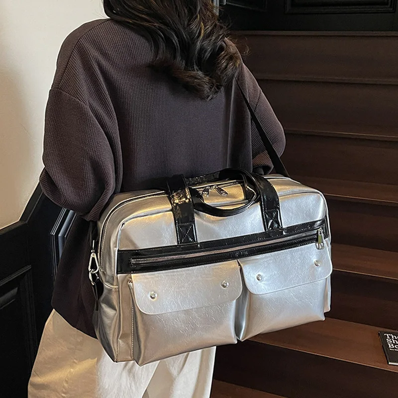 

Women Briefcase Messenger Tote Bag Retro PU Motorcycle Bags Travel Zipper Pocket Outdoor Hiking Weekend Satchel Business Handbag