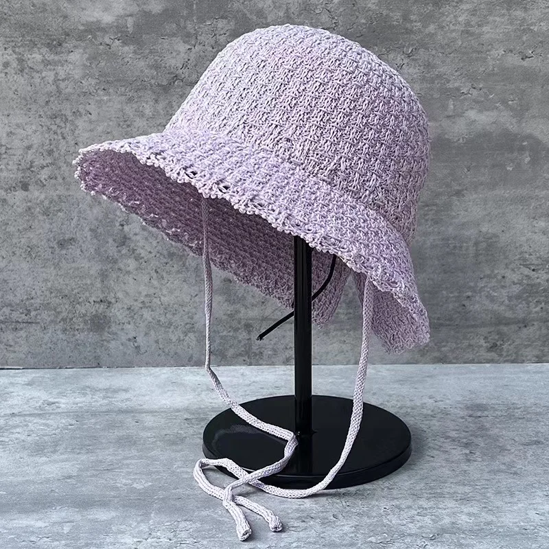 Summer Bucket Hat Women Korean Fashion Lace Up Sweet Cute Loli Fisherman Cap Outdoor Sunscreen Hat Travel Beach Breath Panama