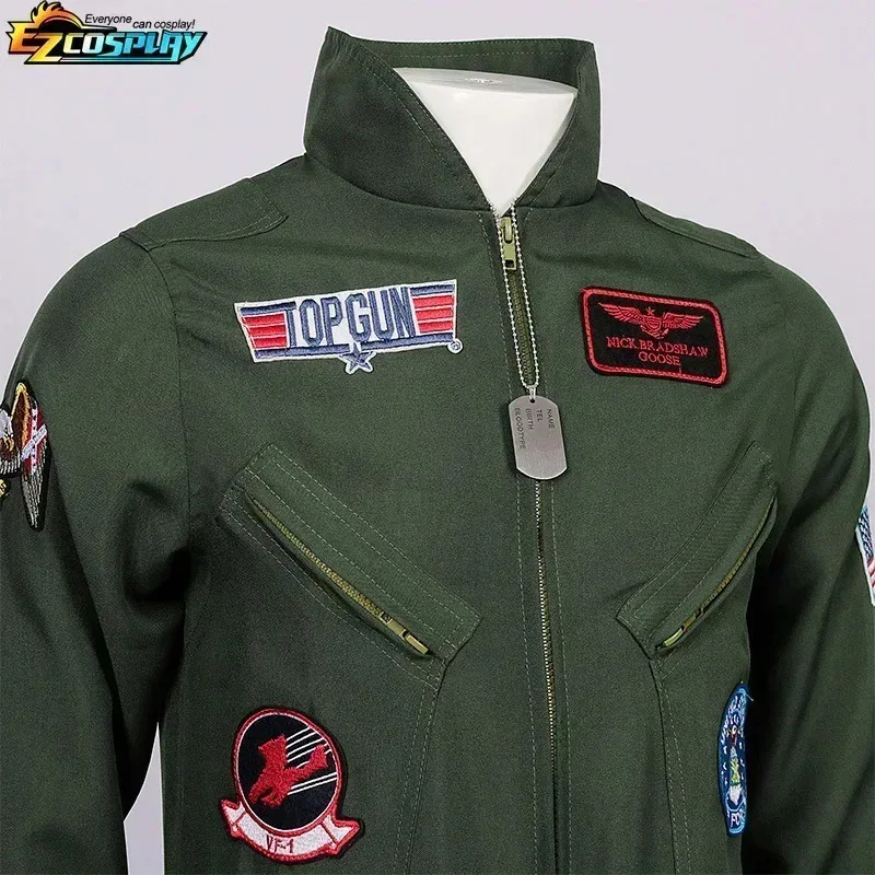 

COSda@Macacão Pilot Costume for Adults and Children, Top Gun Flight Suit, Roleplay with Aviator Accessories, Army Green