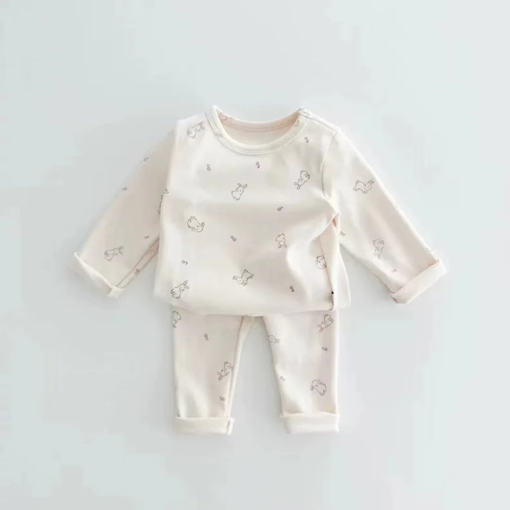 Autumn New Baby Long Sleeve Clothes Set Cotton Infant Girl Cute Bunny Floral Pajamas 2pcs Suit Toddler Boy Home Wear Outfits