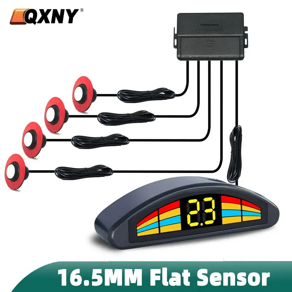 4 Parking Sensor Kit  Flat 16.5mmParktronic Reversing Backup Radar Auto Detector  Assistance Voice Buzzer Automobile Car