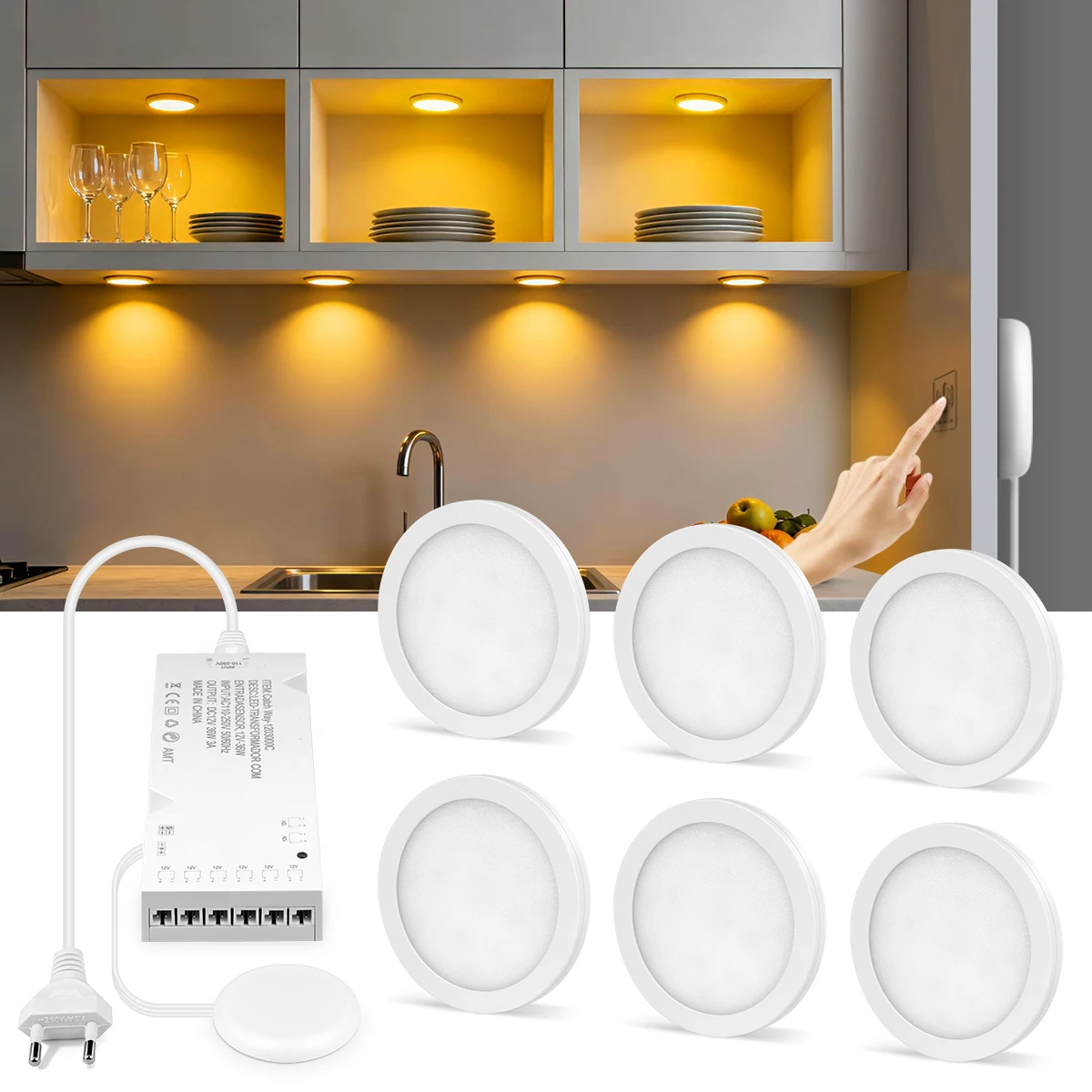 1-6PCS LED Under Cabinet Puck Lights White/Warm White/Neutral White Decor Mini Ceiling Lamp EU/US Plug