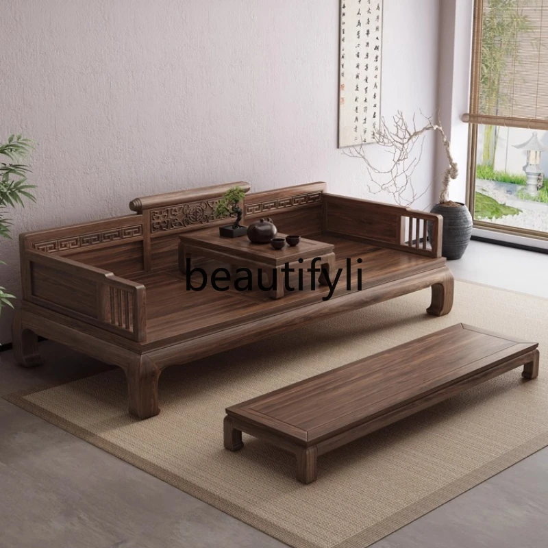 

New Chinese Style South American Walnut Solid Wood Luohan Bed Living Room Furniture Sofa Bed