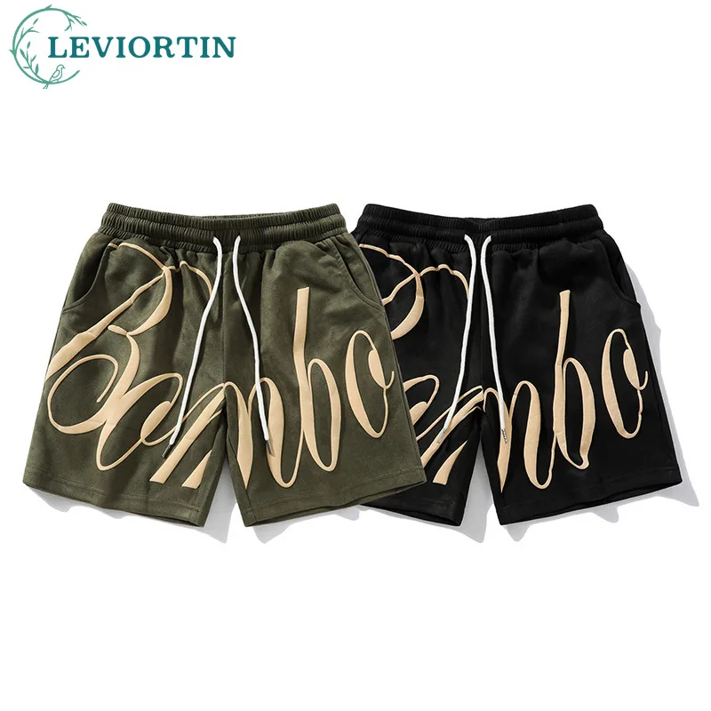 Hip Hop Shorts Men Harajuku Letter Print Summer American Retro Male Loose Elastic Waist Sport Basketball Fitness Jogging Shorts
