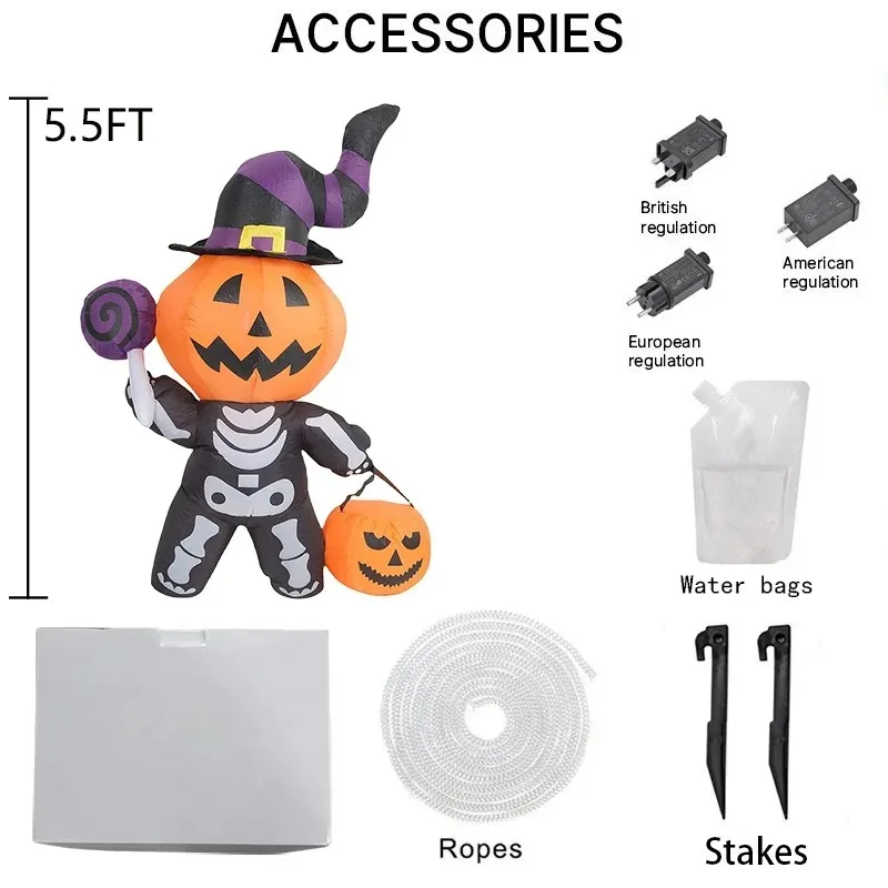 Juguetes inflables de 5,5 pies, calabaza gigante, fantasma, decoración de Halloween, jardín al aire libre, casas, decoración brillante, modelo inflado de terror
