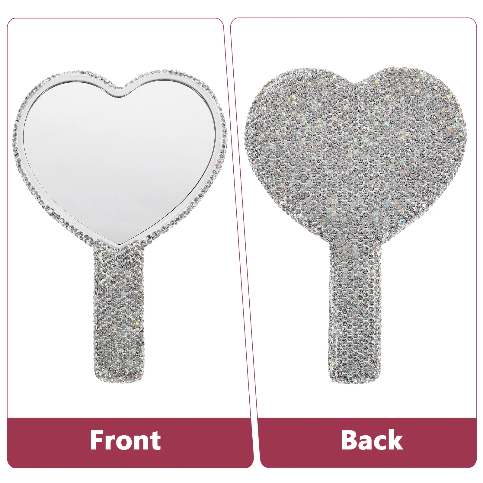 Heart Shaped Purse Mirror with Handle Rhinestone Design Hd Reflection Stylish and Portable for Travel Use Heart Shaped Mirror