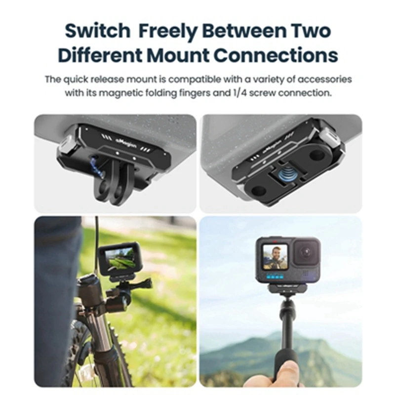 For GoPro Hero 12/11/10/9/8/11 Mini/MAX Magnetic 1/4 Interface Quick Release Kit Aluminum Alloy Metal Bracket Camera Accessories