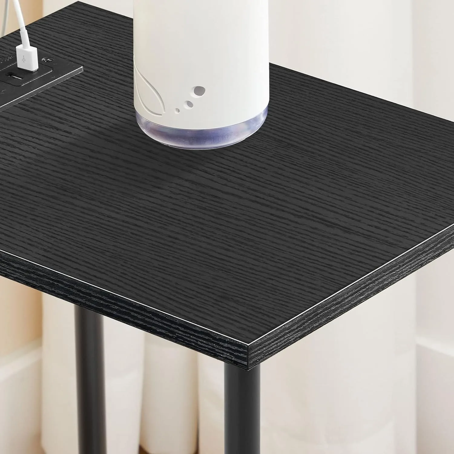 Side Table with Charging Station, End Table with USB Ports and Outlets, Nightstand with 2-Layer Storage Shelves for Small Spaces