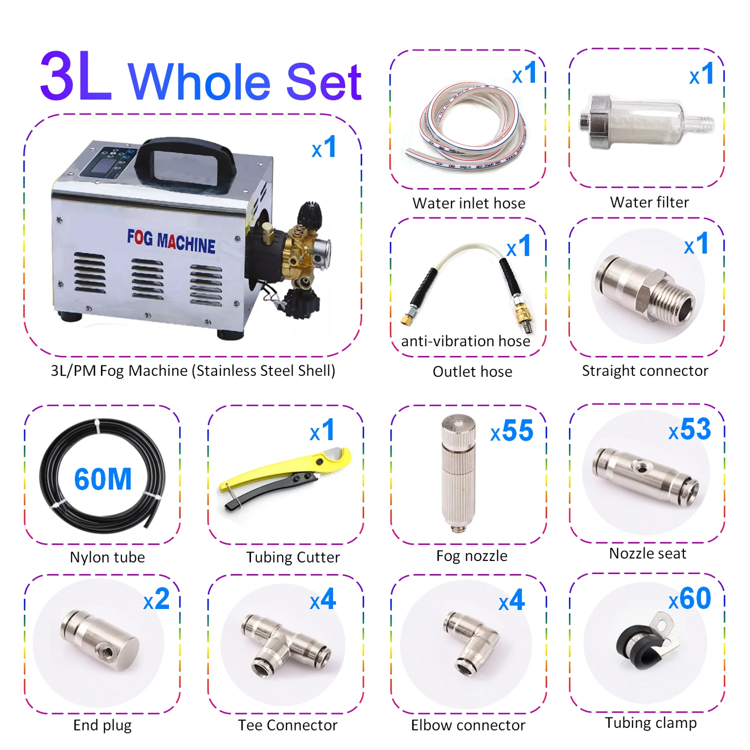 Outdoor High Pressure Misting Pump 2-3L/min, Water Fog Cooling System with Thermostat for Patio Garden Humidifier
