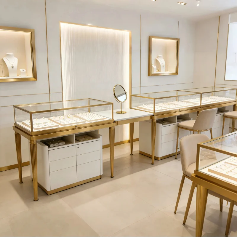 custom.Customizable Wooden Jewelry Display Cabinet with Glass Shelves and Stainless Steel
