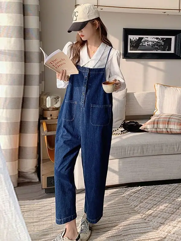 Vintage Denim Overalls Women's Design Sensation Spring Autumn plus Size Faionable Strapl Jumpsuit for Plump Sister