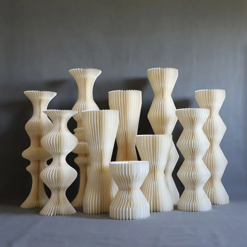 

Creative Party Decoration White Paper Folding Dessert Table Cylinder Pillars Geometric Cake Rack Columns For Wedding Birthday