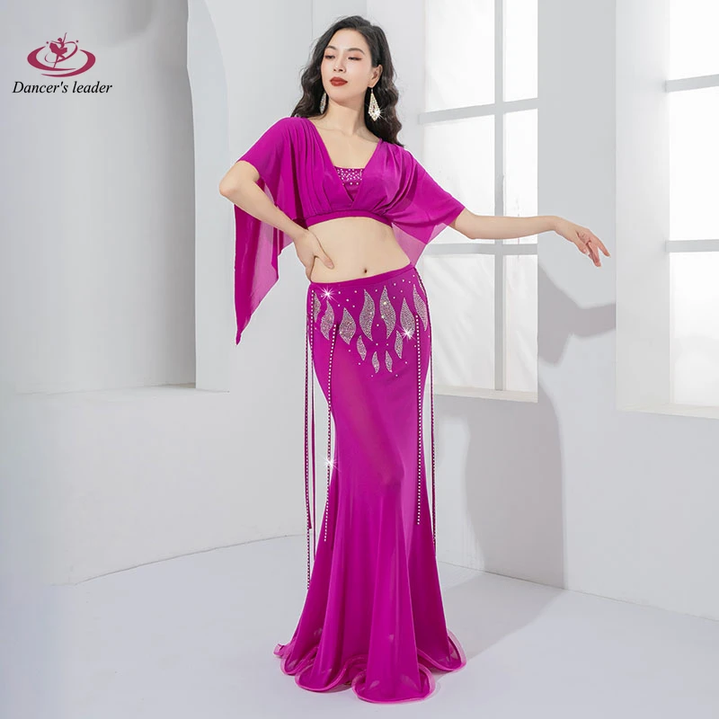 

Belly Dance Costume 70D Mesh Elegant Fishtail Skirt Hot Drilling Oriental Dance Practice Performance Dress