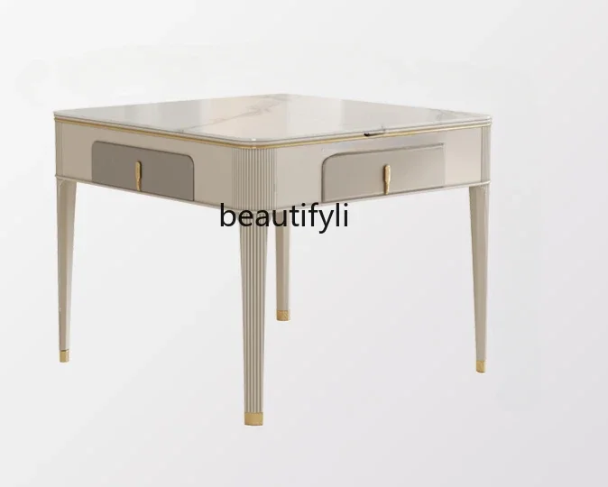 

Automatic mahjong table household dual-purpose light luxury dining table integrated rock slab living room multi-functional table